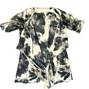 Coldwater Creek Open Front Cardigan Sweater Abstract Floral Linen Blend Women S